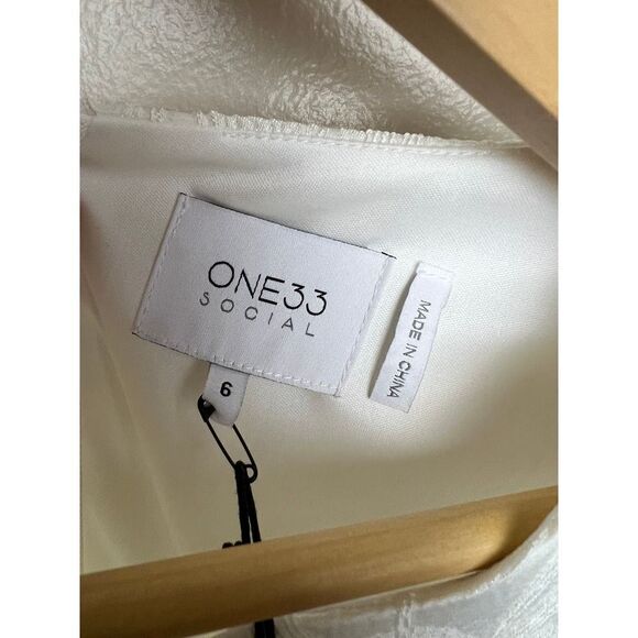 One33 Social Light Ivory Fringe Jacquard Dress NWT Sz. 6 - Picture 5 of 9